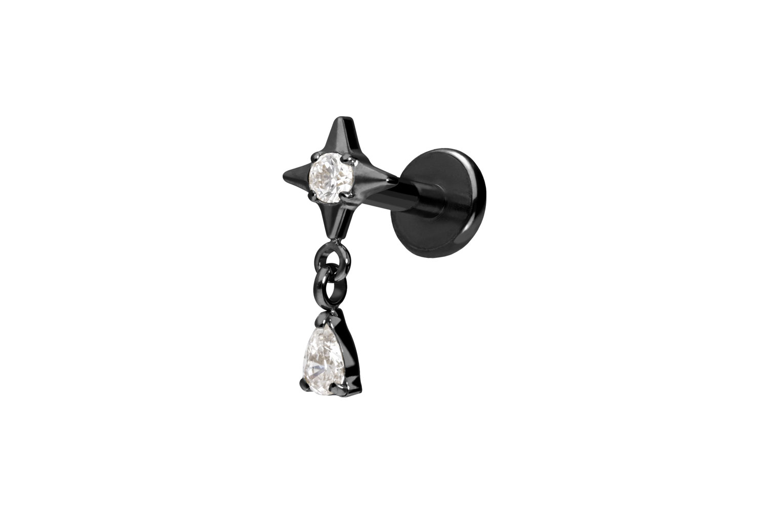 Titan Labret Piercing mit Push Fit STERN + KRISTALLTROPFEN